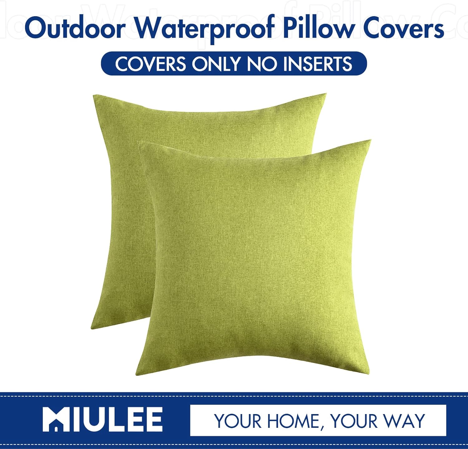 MIULEE Pack of Decorative Outdoor Solid Waterproof Throw Pillow Covers Spring Faux Linen Garden Farmhouse Cushion Cases for Summer Patio Tent Balcony Couch Sofa 18x18 Inch Green